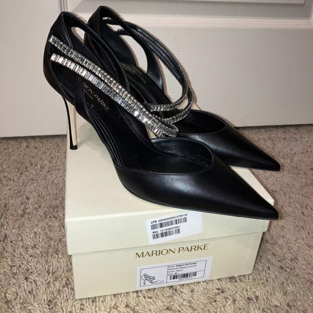 MARION PARKE Megan 85 Pump NAPPA / CRYSTALS Black - Sz 11 (EU 41) NEW!